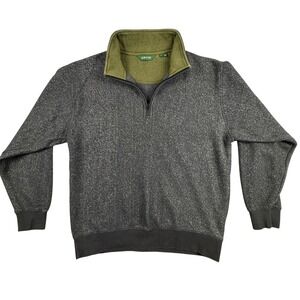 Orvis Mens Quarter Zip Pullover Sweater Gray Olive Green Mock Neck‎ Size L